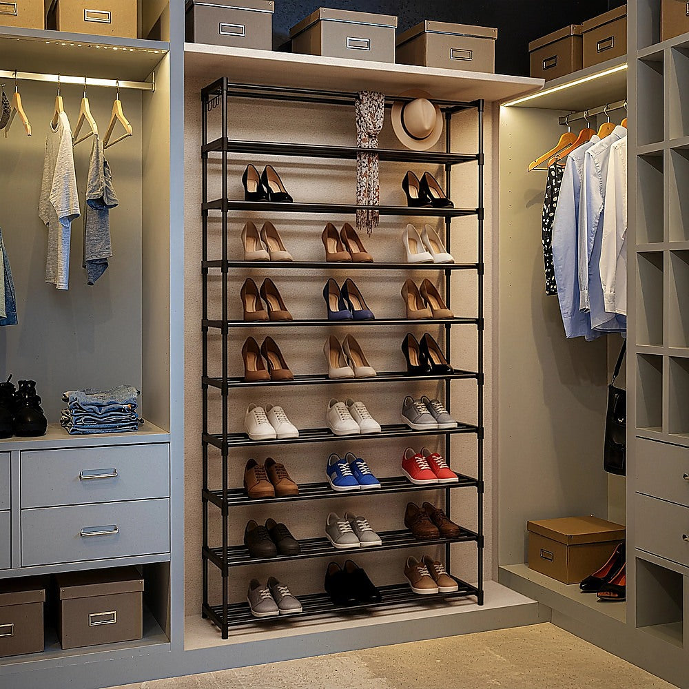 10 Tier Black Shoe Rack Metal Shoe Storage Organizer Rack 50-Pair Large Capacity