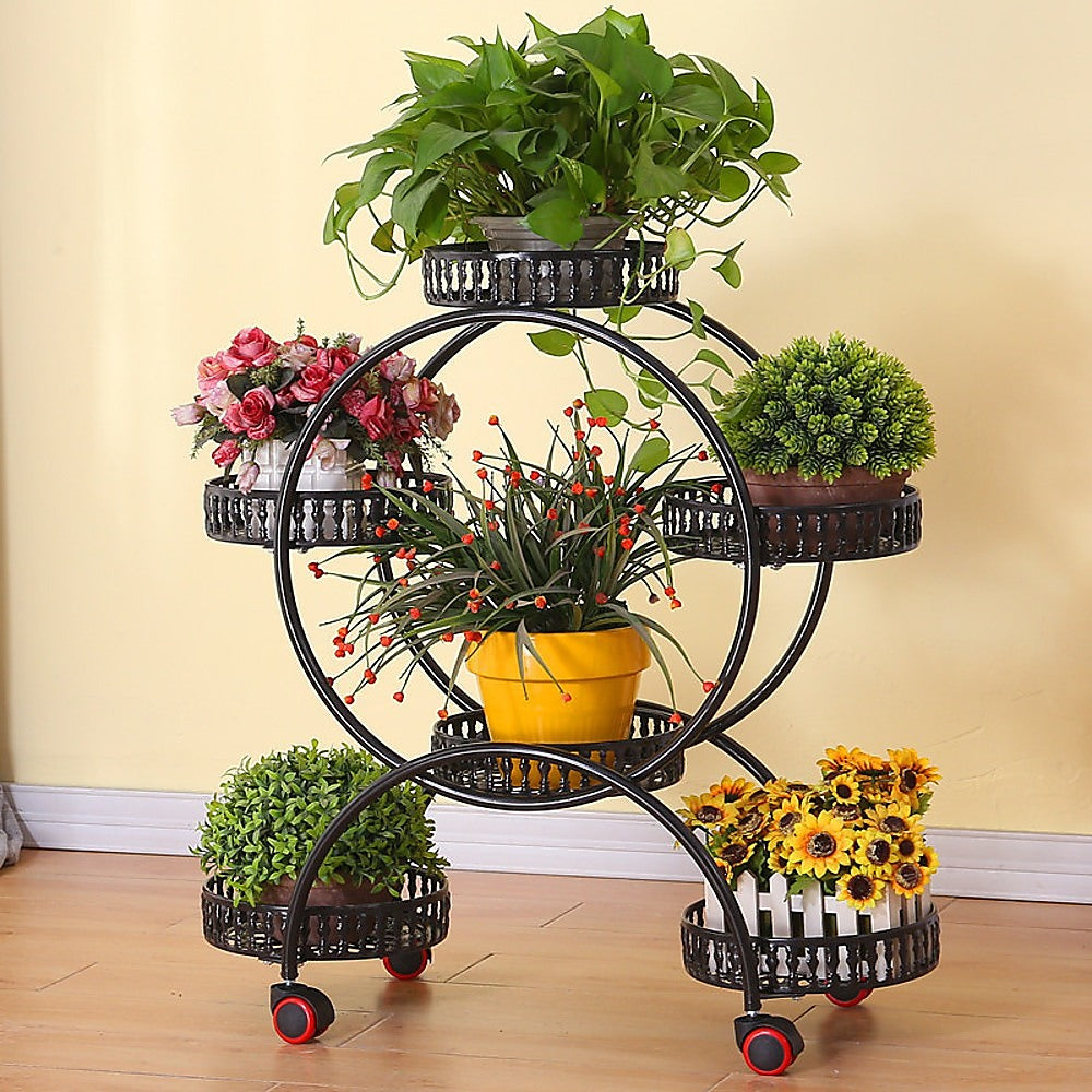 4 Layer 6 Pots Flower Holder Plant Stand Shelf | 4-Wheel Free Moving Rack