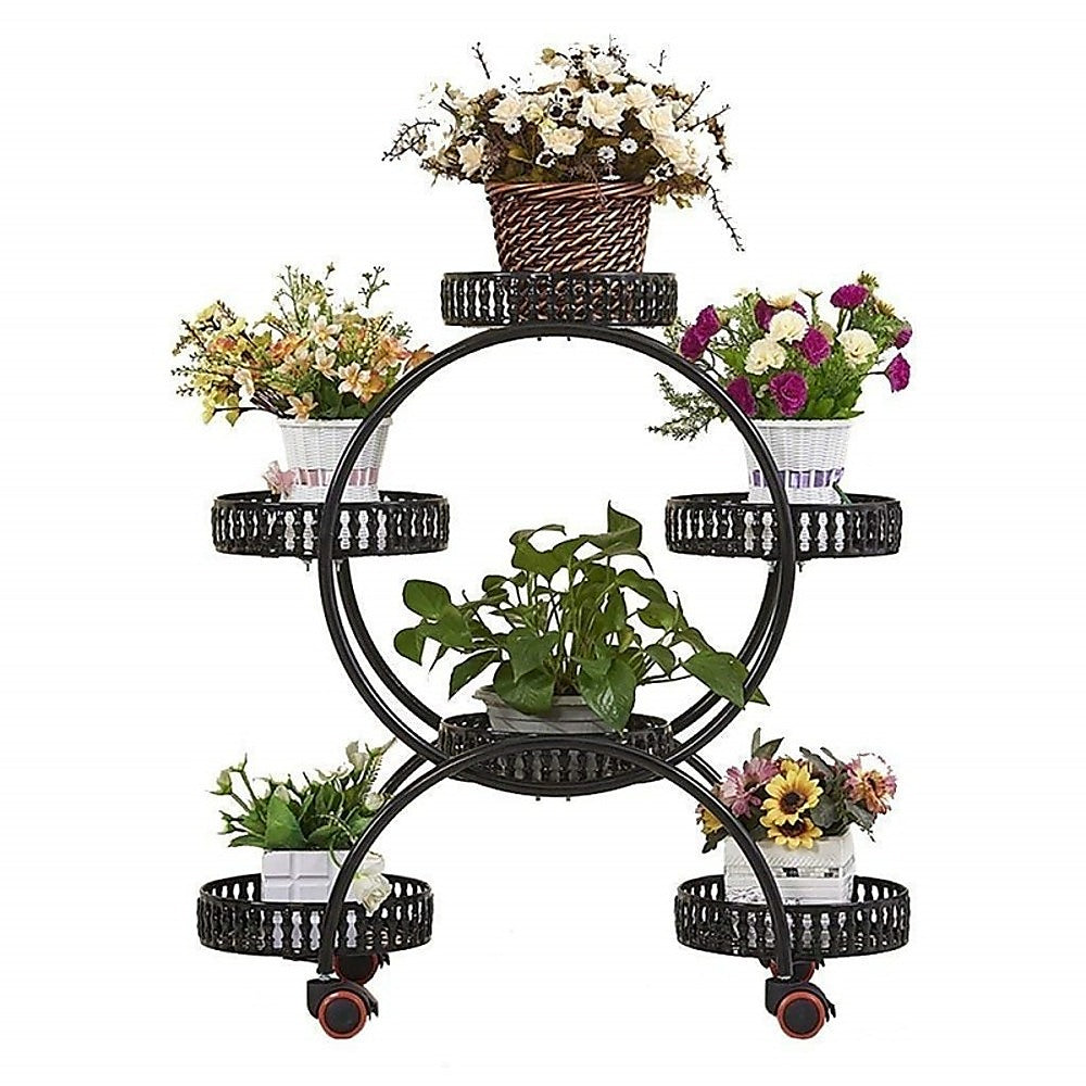 4 Layer 6 Pots Flower Holder Plant Stand Shelf | 4-Wheel Free Moving Rack
