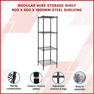 Modular Wire Storage Shelf | 600 x 600 x 1800mm | Steel Shelving