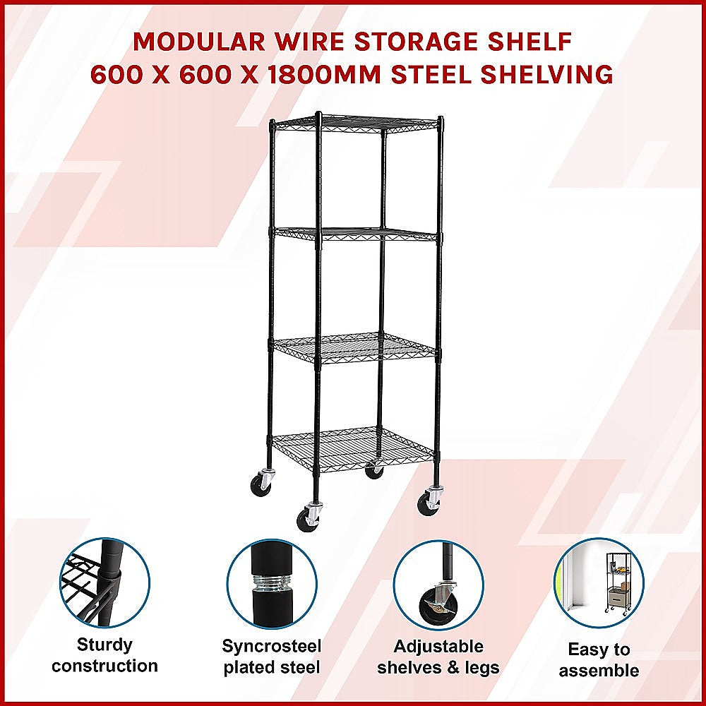 Modular Wire Storage Shelf | 600 x 600 x 1800mm | Steel Shelving