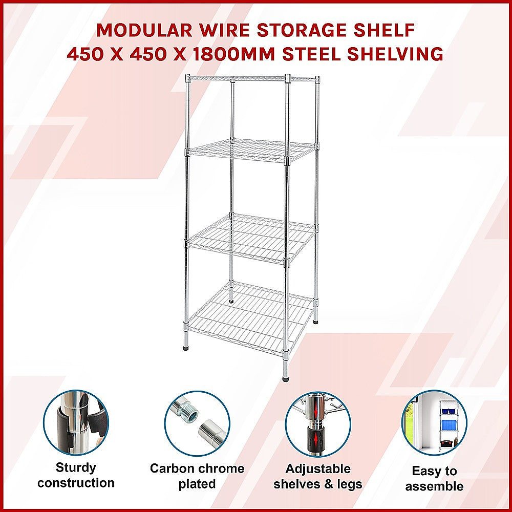 Modular Wire Storage Shelf | 450 x 450 x 1800mm | Steel Shelving