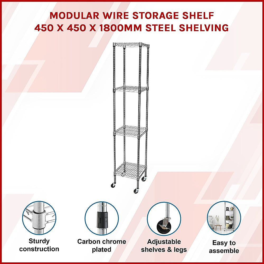 Modular Wire Storage Shelf | 450 x 450 x 1800mm | Steel Shelving