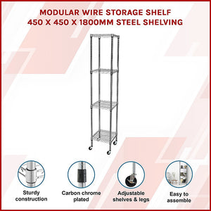 Modular Wire Storage Shelf | 450 x 450 x 1800mm | Steel Shelving