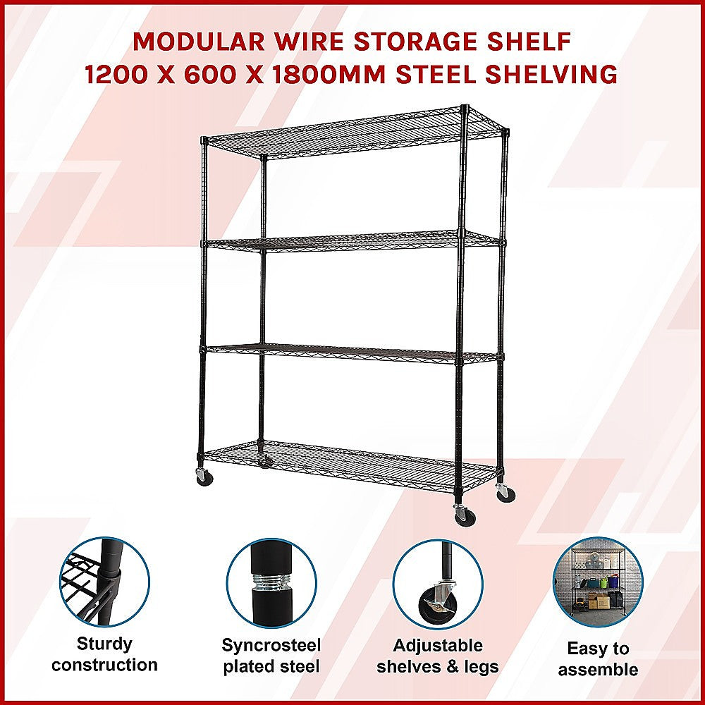 Modular Wire Storage Shelf | 1200 x 600 x 1800mm | Steel Shelving
