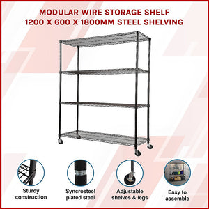 Modular Wire Storage Shelf | 1200 x 600 x 1800mm | Steel Shelving