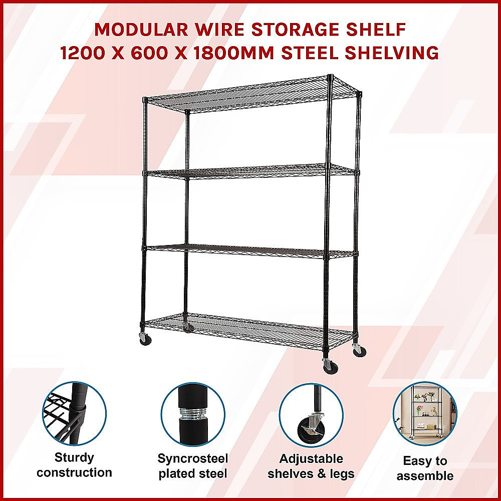 Modular Wire Storage Shelf | 1200 x 600 x 1800mm | Steel Shelving