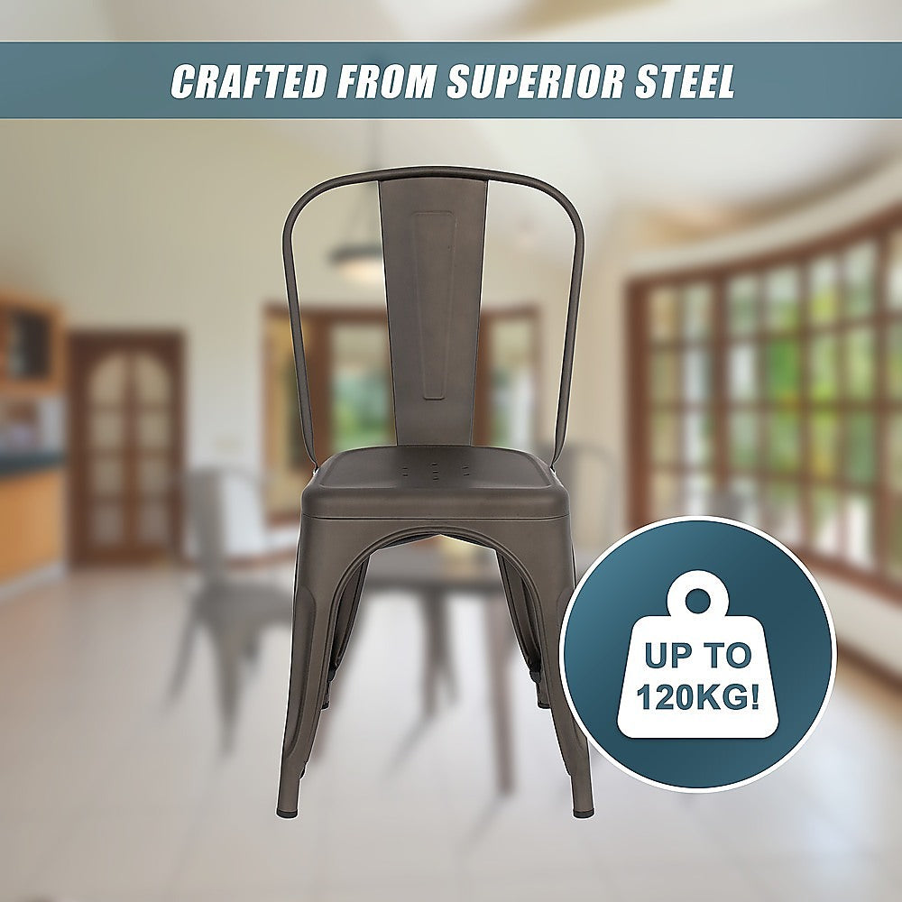 Vintage Metal Dining Chairs | Stackable | Set of 4 | Kitchen & Café Side Chairs