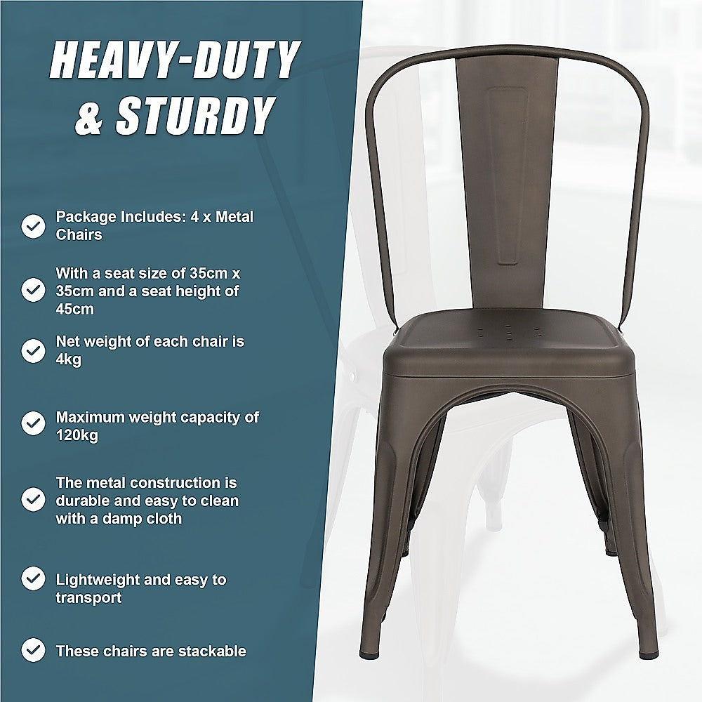 Vintage Metal Dining Chairs | Stackable | Set of 4 | Kitchen & Café Side Chairs