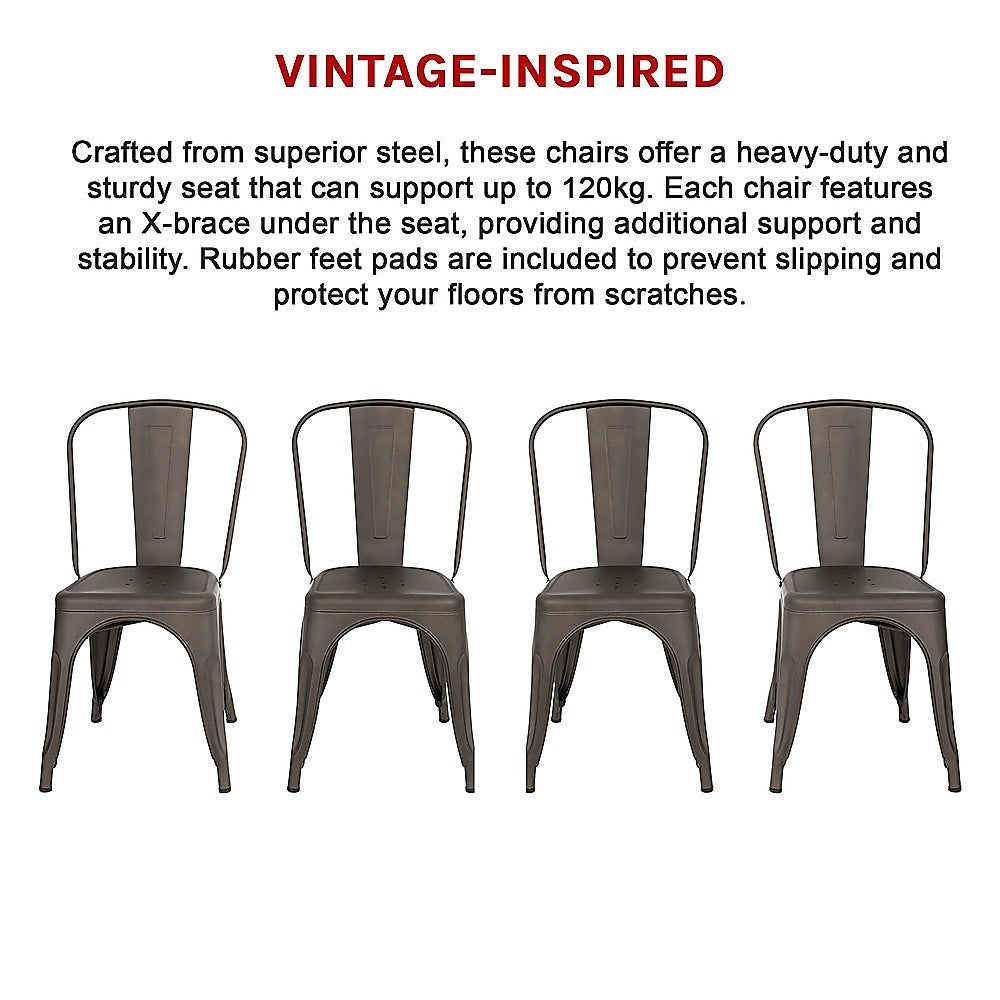 Vintage Metal Dining Chairs | Stackable | Set of 4 | Kitchen & Café Side Chairs