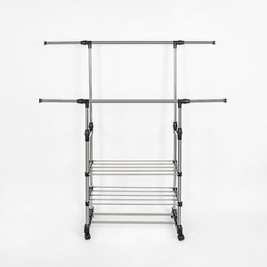 Heavy Duty Commercial Garment Rack | Double Bar | Rolling Collapsible Clothing Shelf