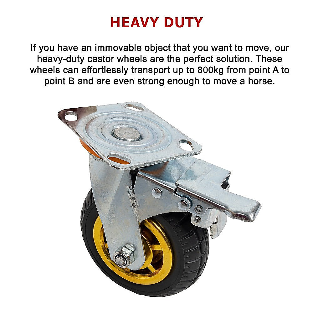 Castor Wheels Set | 4-Piece | 6" (150mm) Swivel Casters | 2 Brakes | 800KG Load Capacity