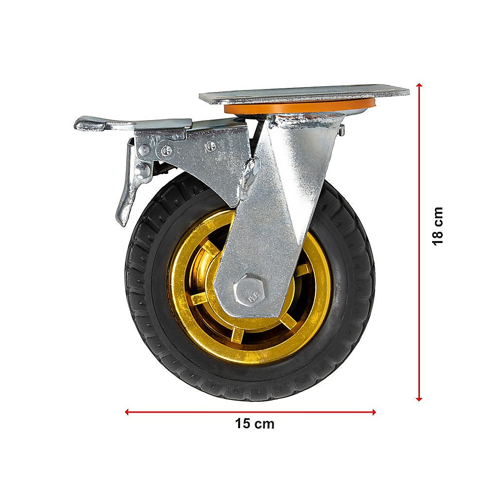 Castor Wheels Set | 4-Piece | 6" (150mm) Swivel Casters | 2 Brakes | 800KG Load Capacity