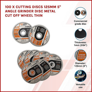 Cutting Discs Set | 100-Piece | 125mm (5") Angle Grinder Disc | Thin Metal Cut-Off Wheels