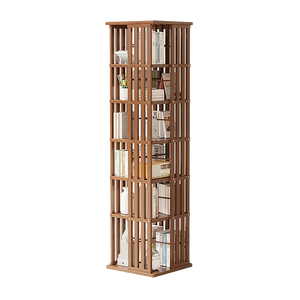 360 Rotating Bookshelf Bamboo Storage Display Rack Shelving in Dark Wood
