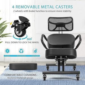 Ergonomic Kneeling Posture Chair with Backrest Adjustable Height and Casters