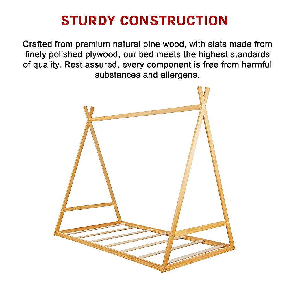 Kids Tent Montessori Toddler Floor Bed | Wooden Bedframe