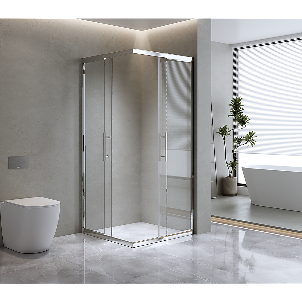 Adjustable 1000x1000mm Double Sliding Door Glass Shower Screen | Chrome