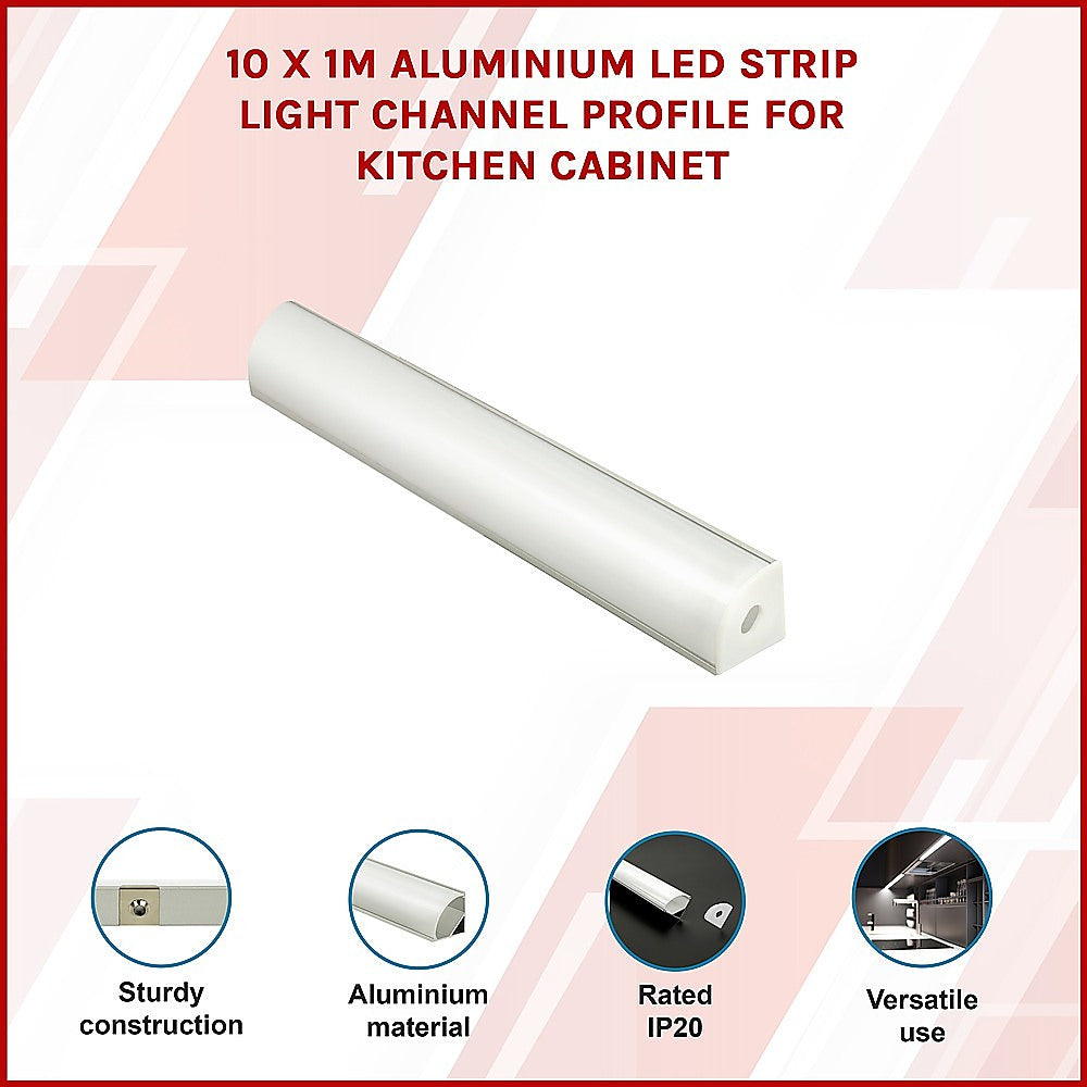 10 x 1M Aluminium LED Strip Light Channel Profiles | Kitchen Cabinet Lighting