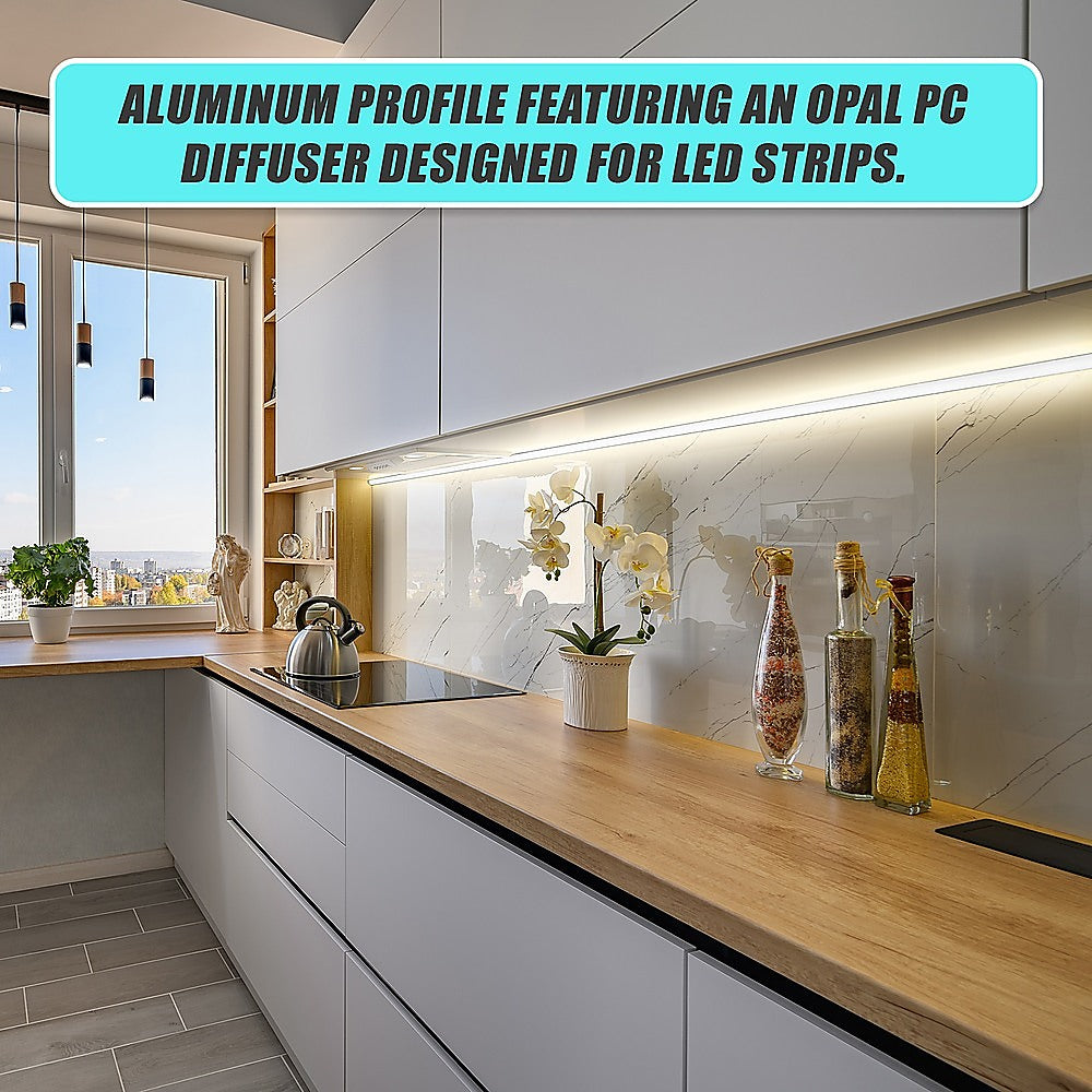 10 x 1M Aluminium LED Strip Light Channel Profiles | Kitchen Cabinet Lighting