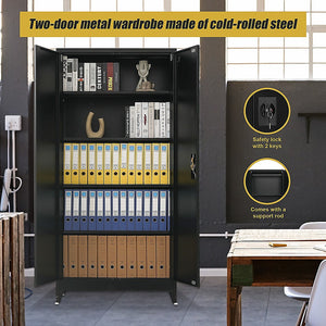 Two-Door Metal Cabinet Shelf Storage for Home Office Gym