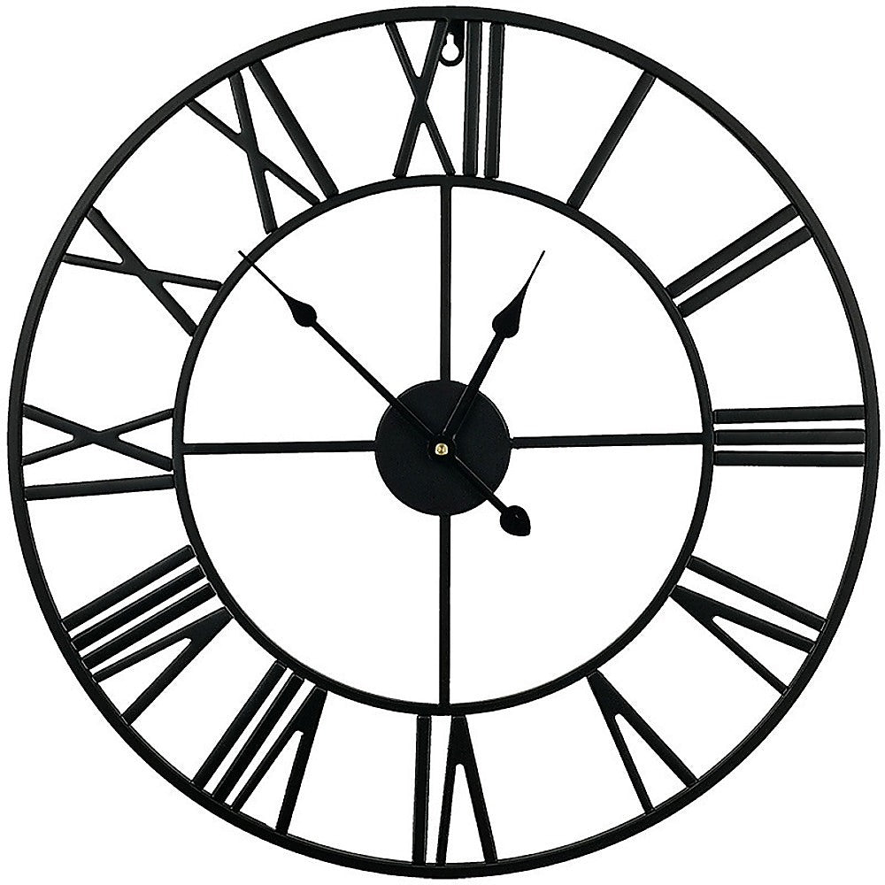 60cm Industrial Large Wall Clock | Round Metal | Roman Numerals Style