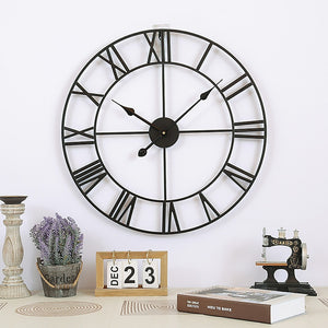 60cm Industrial Large Wall Clock | Round Metal | Roman Numerals Style