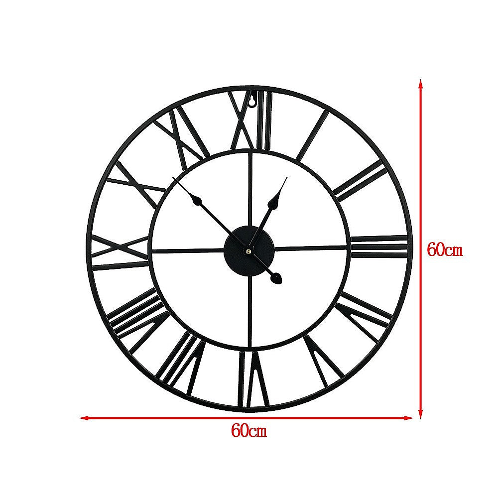 60cm Industrial Large Wall Clock | Round Metal | Roman Numerals Style