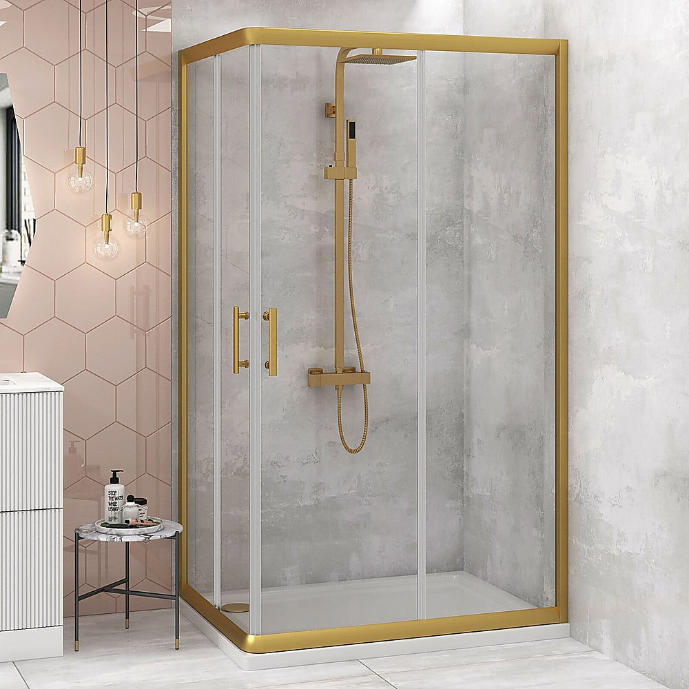 Adjustable 900x1200mm Double Sliding Door Glass Shower Screen | Gold