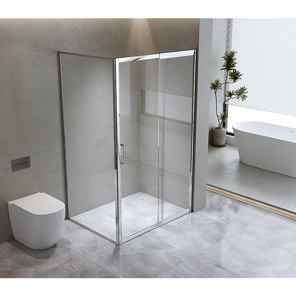 Adjustable 1300x1010mm Single Door Corner Sliding Glass Shower Screen | Chrome