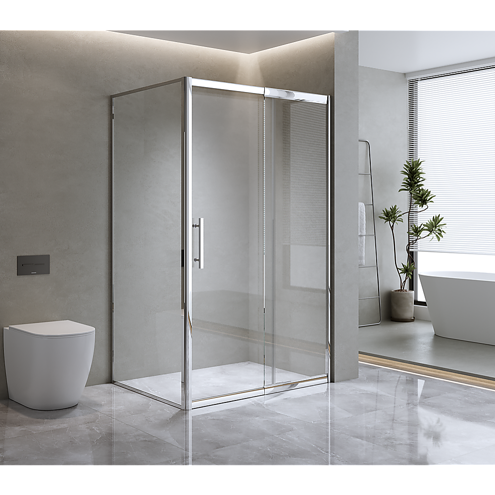 Adjustable 1300x1010mm Single Door Corner Sliding Glass Shower Screen | Chrome