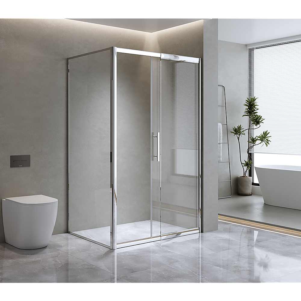 Adjustable 1300x1010mm Single Door Corner Sliding Glass Shower Screen | Chrome
