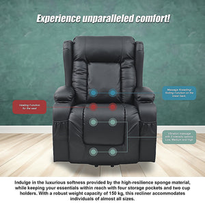 Lift Heated Leather Recliner | Electric Massage Chair | USB Port | Adjustable Comfort