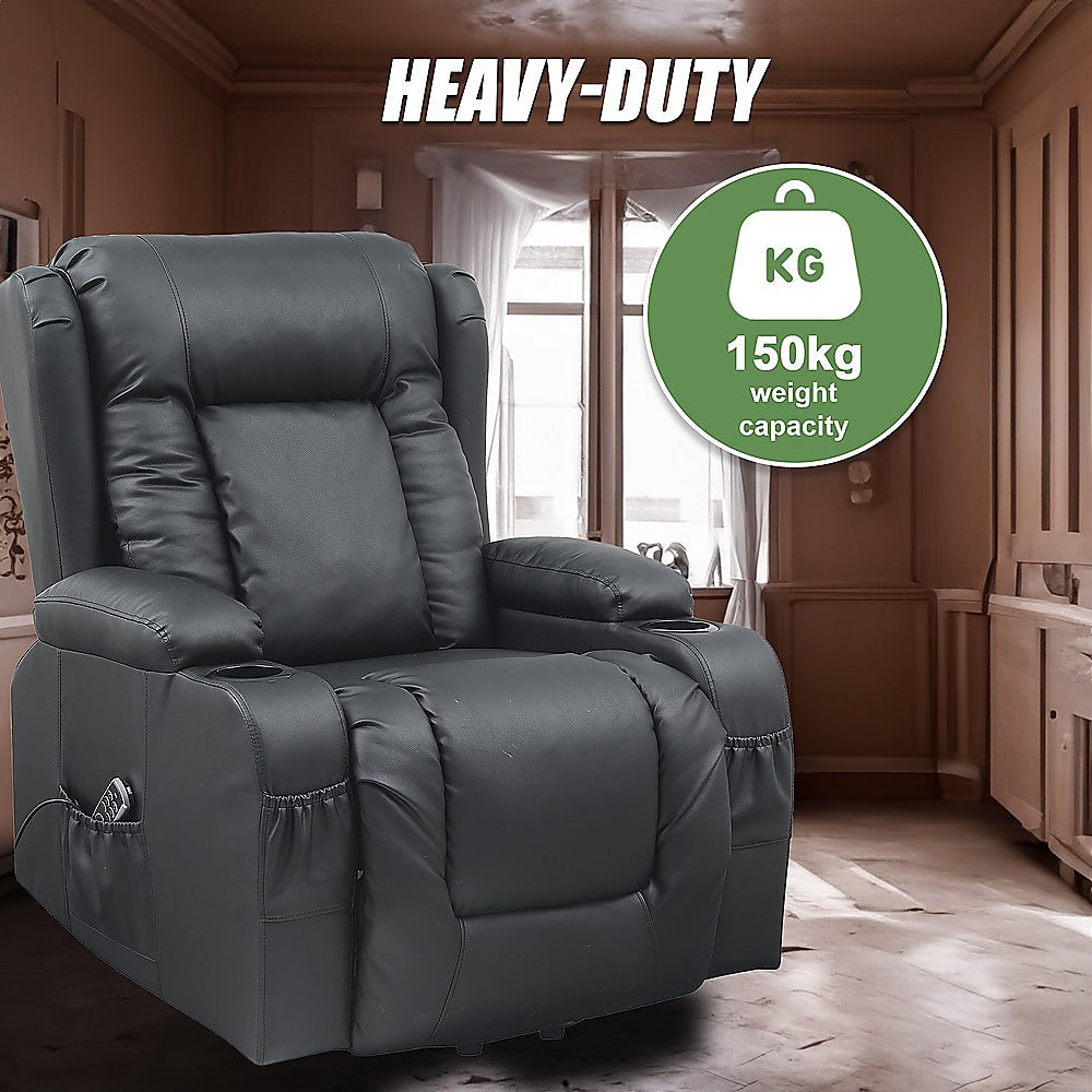 Lift Heated Leather Recliner | Electric Massage Chair | USB Port | Adjustable Comfort