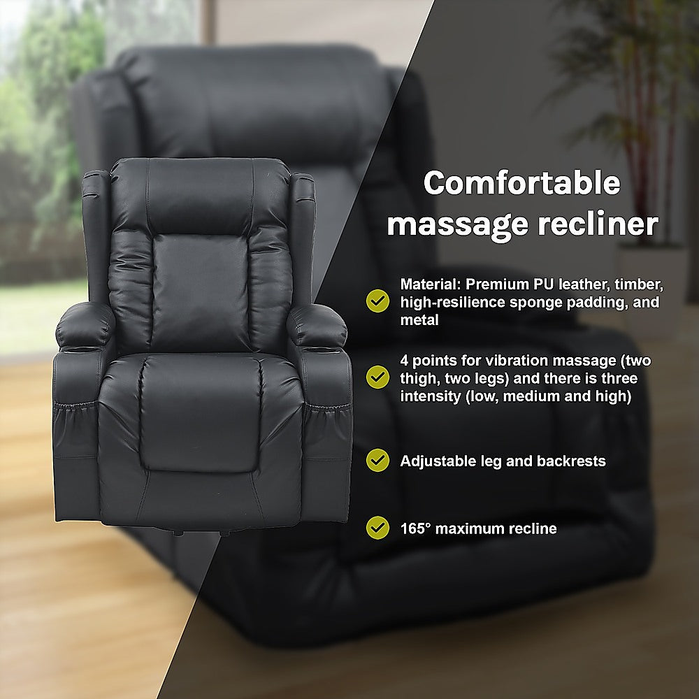 Lift Heated Leather Recliner | Electric Massage Chair | USB Port | Adjustable Comfort