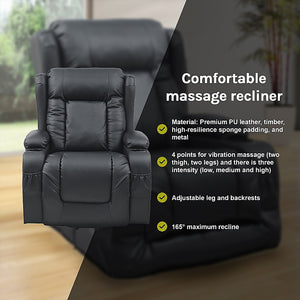 Lift Heated Leather Recliner | Electric Massage Chair | USB Port | Adjustable Comfort