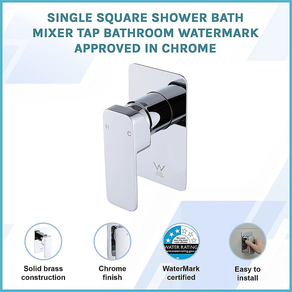 Single Square Shower Bath Mixer Tap | Bathroom | WATERMARK Approved | Chrome