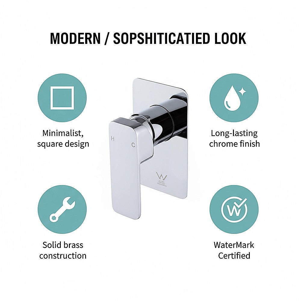 Single Square Shower Bath Mixer Tap | Bathroom | WATERMARK Approved | Chrome