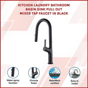Kitchen, Laundry, Bathroom Basin Sink Pull Out Mixer Tap Faucet | Black