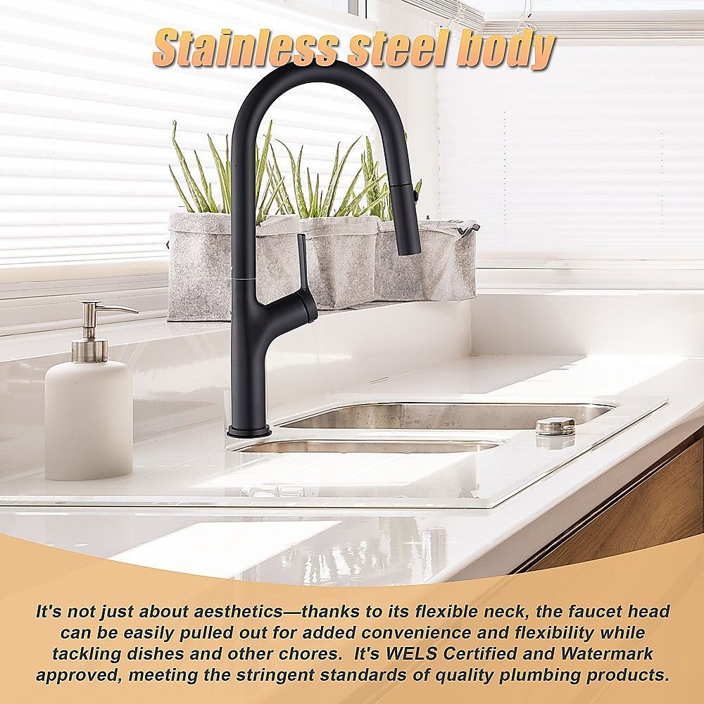 Kitchen, Laundry, Bathroom Basin Sink Pull Out Mixer Tap Faucet | Black