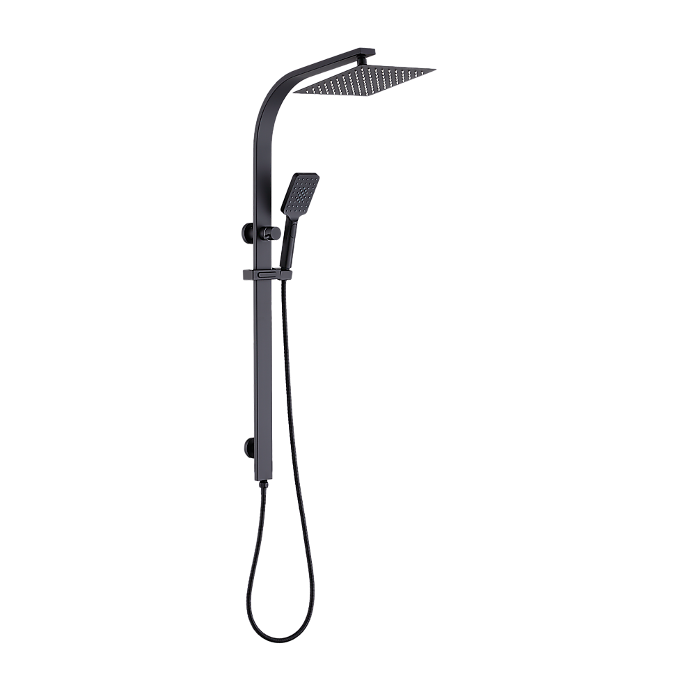 WELS 10" Rain Shower Head Set | Square Dual Heads | High Pressure with Handheld | Black