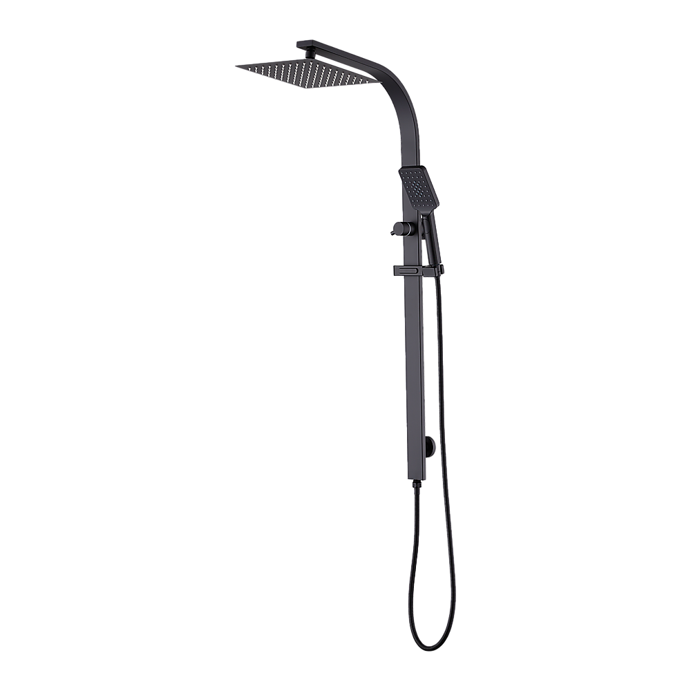 WELS 10" Rain Shower Head Set | Square Dual Heads | High Pressure with Handheld | Black