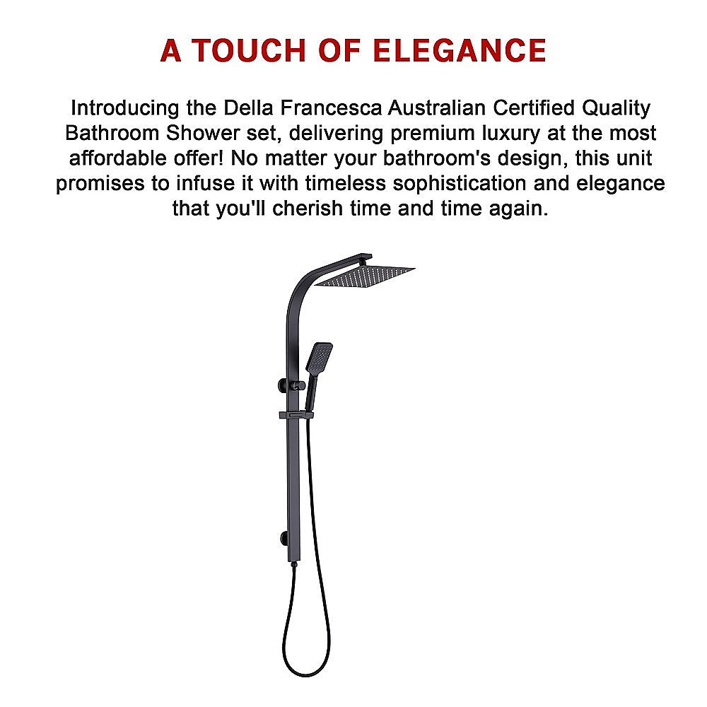 WELS 10" Rain Shower Head Set | Square Dual Heads | High Pressure with Handheld | Black