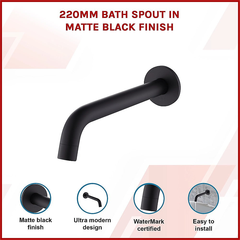 220mm Bath Spout | Matte Black Finish