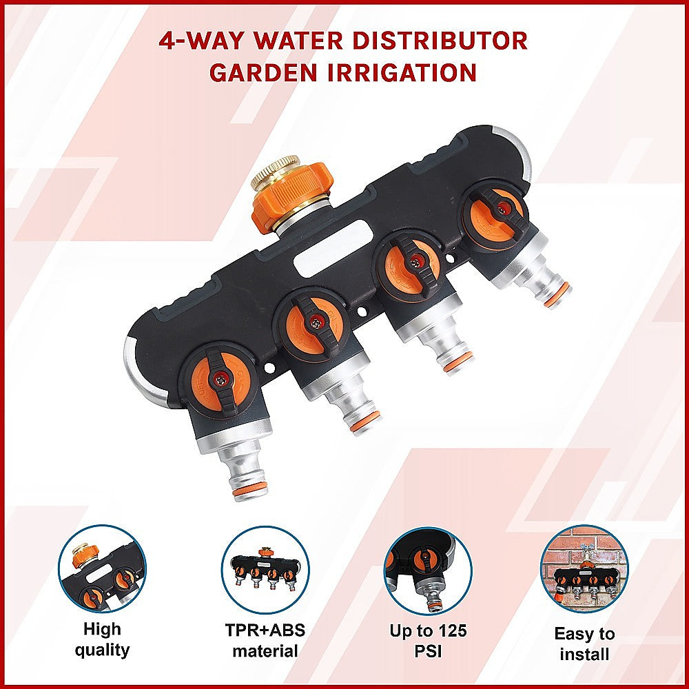 4-Way Garden Water Distributor | Tap Connector | Irrigation Hose Splitter