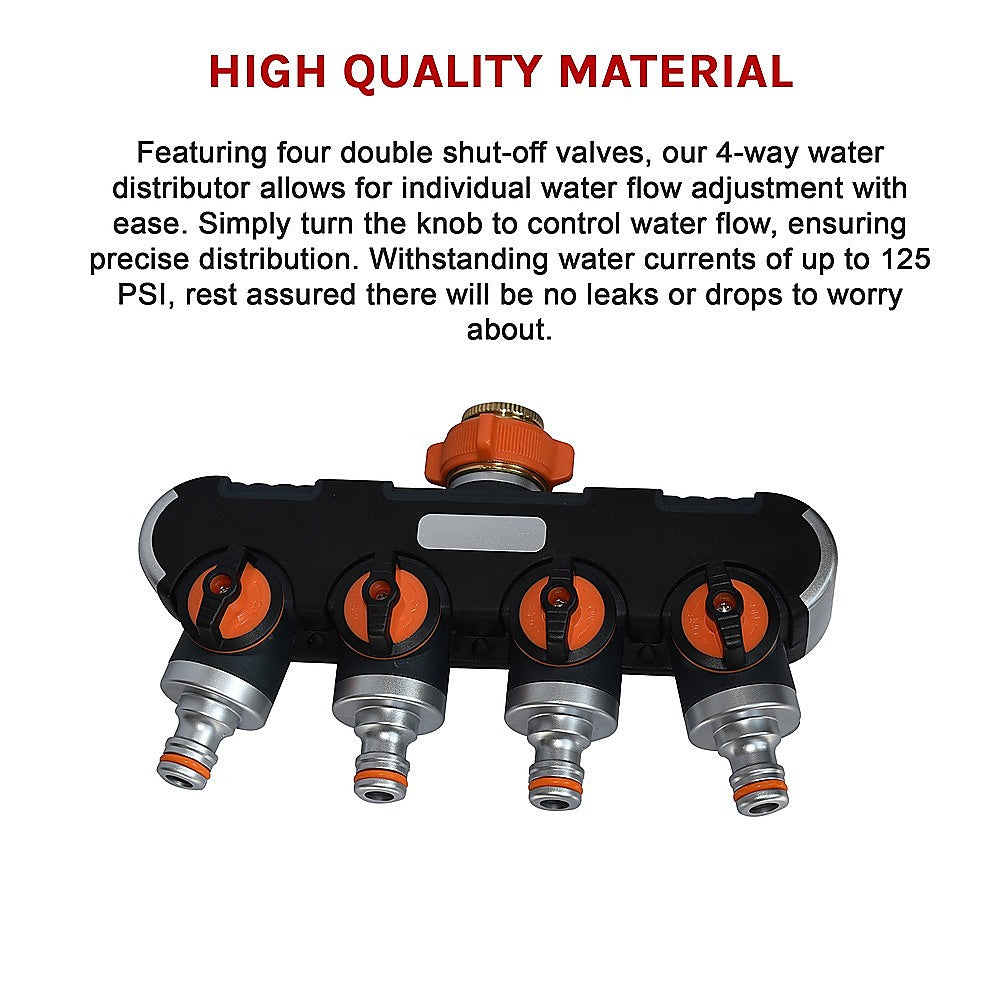 4-Way Garden Water Distributor | Tap Connector | Irrigation Hose Splitter
