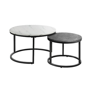 Set of 2 Coffee Table Round Marble Nesting Side End Table Furniture