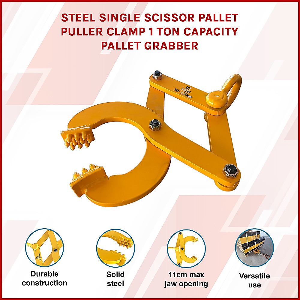 Steel Single Scissor Pallet Puller Clamp | 1 Ton Capacity | Pallet Grabber