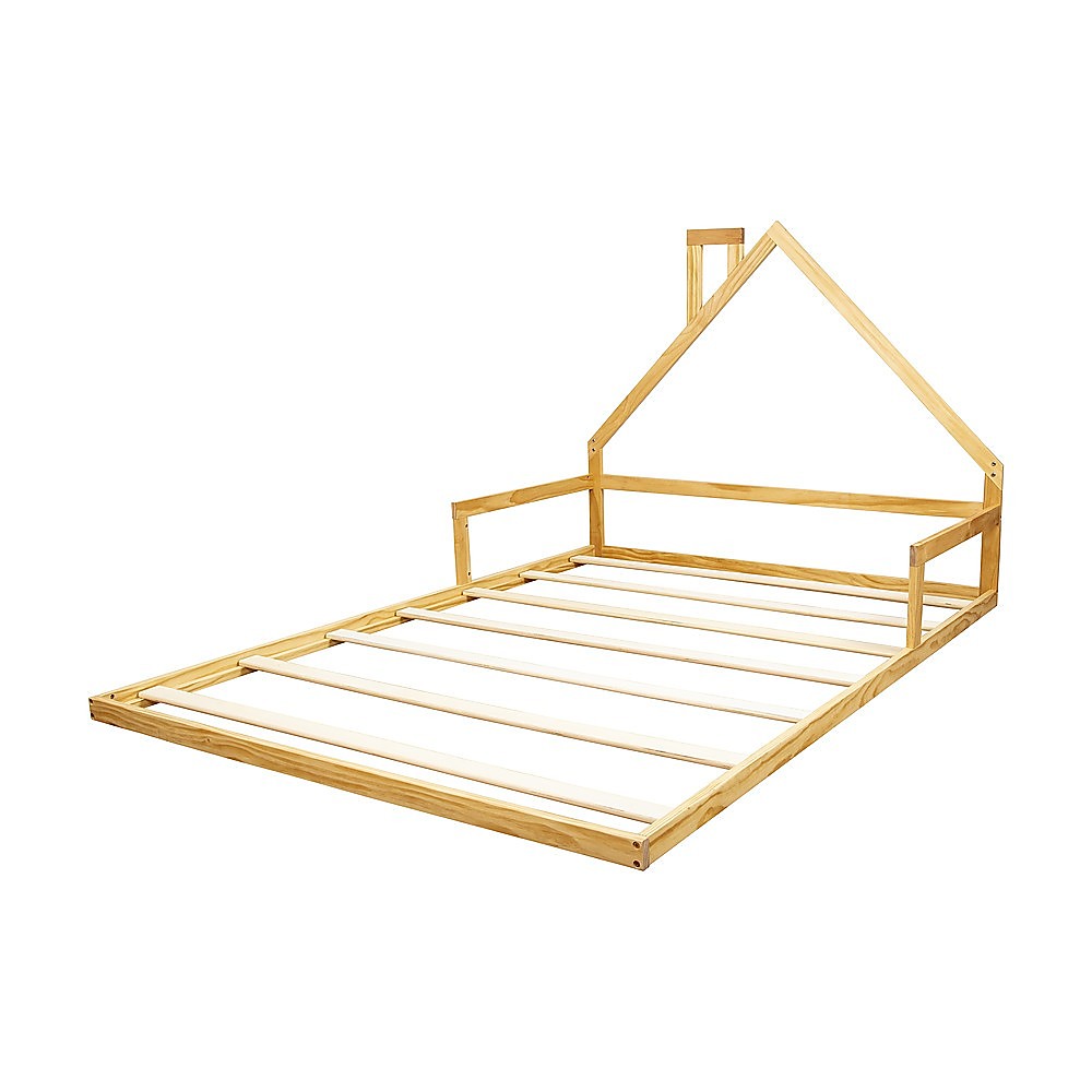 Pine Wood Floor Bed House Frame | Kids and Toddlers | White