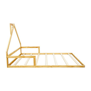 Pine Wood Floor Bed House Frame | Kids and Toddlers | White